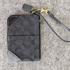 Coach Signature Wristlet Jacquard/Leather Wallet/Wristlet with Gold Accents
